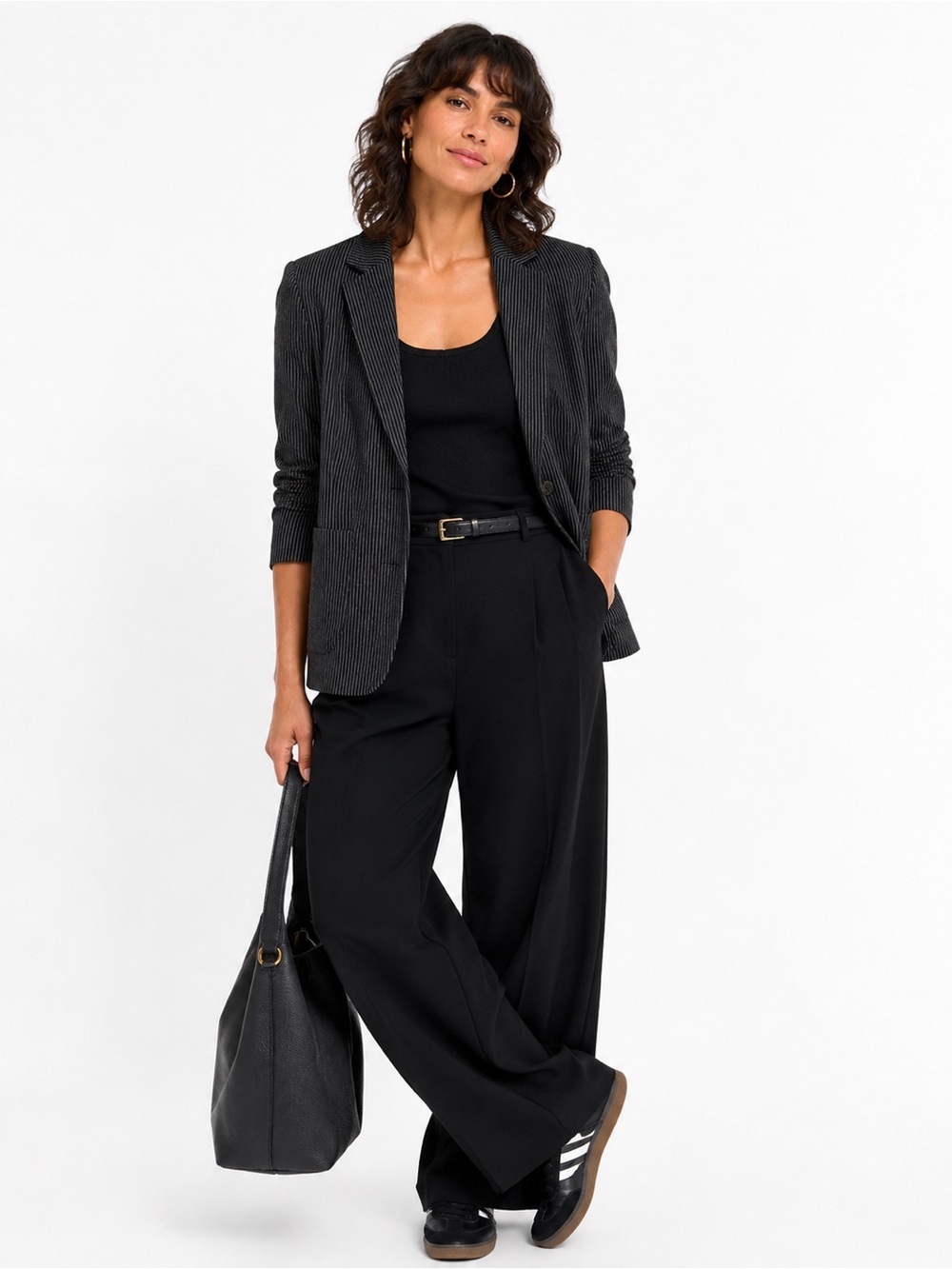 H&M Black Pinstripe Blazer US 8 Relaxed Boxy Tailored Jacket Office chic